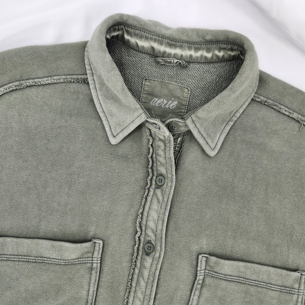 Aerie Earthy Indie Granola Oversized Shacket Size S Olive Streetwear Layering